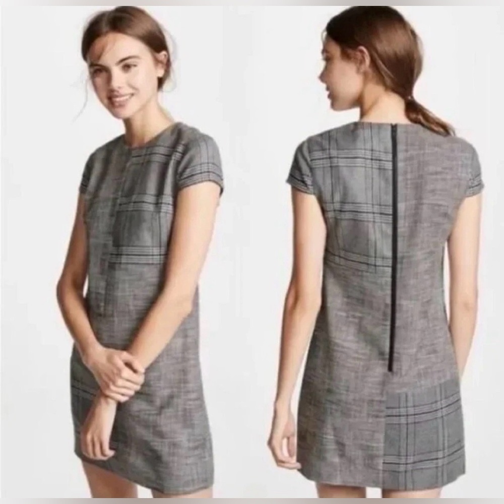 Alice & Olivia Grey Colley Mixed Plaid Sparkle Cap Sleeve Mini Dress Size 6 - Picture 4 of 6